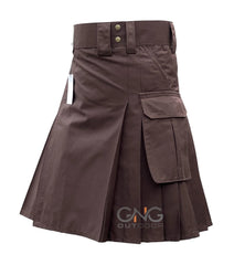 Men’s Dark Brown Tactical Utility Kilt | Scottish-Inspired Ripstop Cotton Cargo Kilt