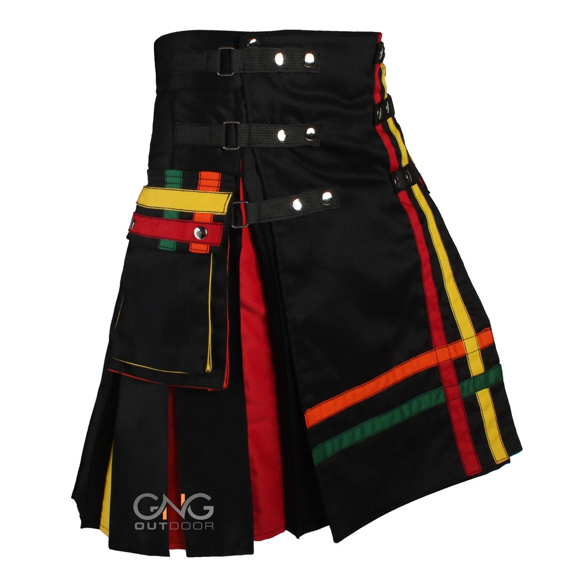 Men's Rainbow Pride Kilt | Black Scottish Utility Kilt with Multi-Color Stripes