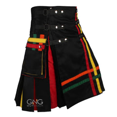 Men's Rainbow Pride Kilt | Black Scottish Utility Kilt with Multi-Color Stripes