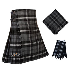 Men's 8-Yard Hamilton Grey Tartan Kilt Set With Fly Plaid & Flashes