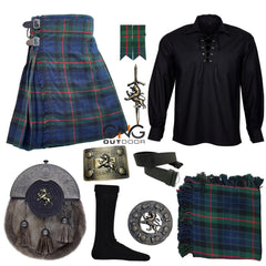 Men's Lion Rampant Tartan 10-Piece Scottish Highland Kilt Outfit Wedding Kilt Set