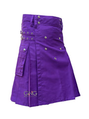 Men’s Royal Purple Utility Kilt with Cargo Pocket & Stud Detailing