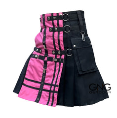 Men's Scottish Pink and Black Fashion Utility kilt Modern Kilt Size 28-62