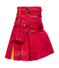 Men's Red Rainbow Hybrid Utility Kilt – Pride LGBT Modern Scottish Kilt with Cargo Pocket & Adjustable Straps