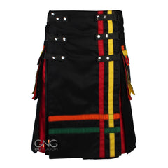 Men's Rainbow Pride Kilt | Black Scottish Utility Kilt with Multi-Color Stripes