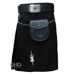 Men’s Black Tartan 5 Yard Kilt – Traditional Scottish Highland Kilt Outfit