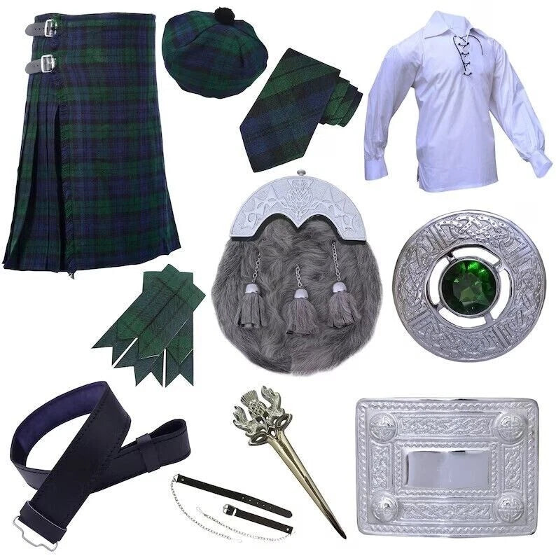 Men's 10-Piece Complete Kilt Outfit | Full Dress Wedding Set with Fur Sporran