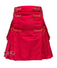 Men's Red Rainbow Hybrid Utility Kilt – Pride LGBT Modern Scottish Kilt with Cargo Pocket & Adjustable Straps