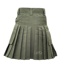 Men’s Green Tactical Utility Kilt – Ripstop Cotton Cargo Kilt with Functional Pockets
