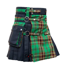 Men's Gothic Hybrid Utility Kilt  Tara Murphy Tartan & Black Pleats