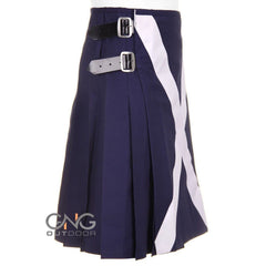 Men's Scottish Navy Blue Utility Kilt White Cross Highland Modern Fashion Kilt