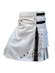 Men’s White Tartan Hybrid Utility Kilt | Scottish Pleated Modern Fashion Kilt