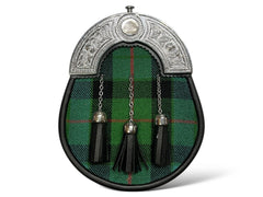 Men's Scottish Gun Ancient Tartan plate Leather Sporran With Chain Strap