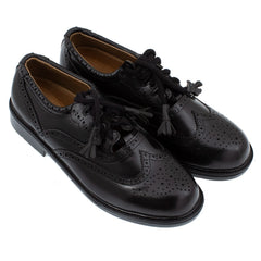 Scottish Men's Black Leather Ghillie Brogues Kilt Shoes with Royal Blue Socks