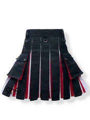 Men's Black Hybrid Utility Kilt with Red & White Stripes and Stars | 28" to 62"