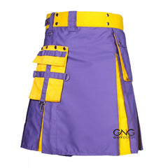 Men's Purple & Yellow Utility Kilt – Scottish Highland Modern Fashion Kilt with Cargo Pockets