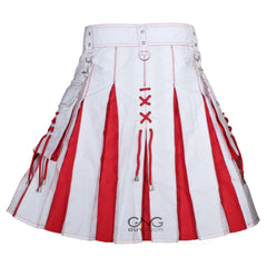 Men's Scottish White Utility Kilt Red Lace Detail Highland Modern Fashion Kilt
