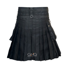 Men's Black Utility Kilt with Color Block Bear Paw Design, Chains & Adjustable Straps