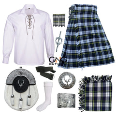 Men's Traditional Scottish 10-Piece Kilt Set | Stag Head Wedding Outfit & Ghillie Shirt