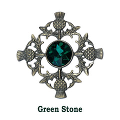 Men's Scottish Thistle Green Stone Brooch – Antique Finish Highland Fly Plaid Kilt Pin