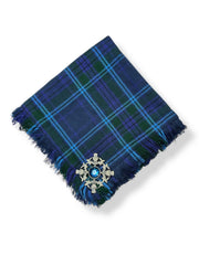 Men's Spirit of Scotland Tartan Fly Plaid with Antique Thistle Blue Stone Brooch