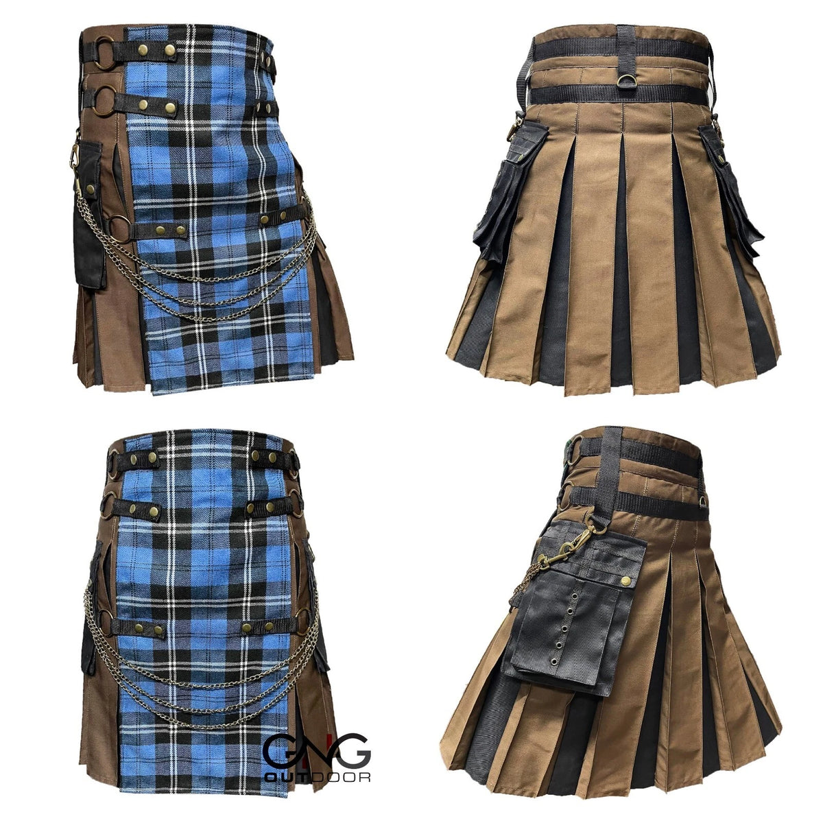 Men’s Ramsey Blue Tartan Gothic Utility Kilt | Scottish Front Apron Pleated Kilt 28–62