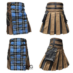 Men’s Ramsey Blue Tartan Gothic Utility Kilt | Scottish Front Apron Pleated Kilt 28–62