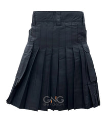Men’s Black Tactical Utility Kilt – Ripstop Cotton Cargo Kilt with Functional Pockets