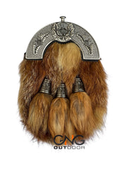 Men's Scottish Antique Thistle Fur Sporran 3 Tassels Sporran With Chain Belt
