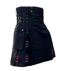 Men’s Black Stewart Tartan Gothic Utility Kilt | Scottish Pleated Cargo Kilt 28–62