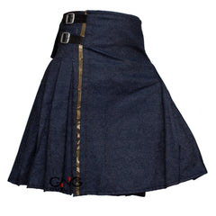 Men's Scottish Denim Hybrid Kilt | Blue Fashion Sports Kilt with Camouflage Pleat