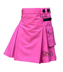 Men's Pink Modern Utility Kilt with Black Leather Straps
