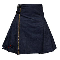Men's Scottish Denim Hybrid Kilt | Blue Fashion Sports Kilt with Camouflage Pleat