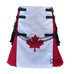 Men's Patriotic Canadian Flag Utility Kilt | Red & White Modern Fashion Chain Kilt