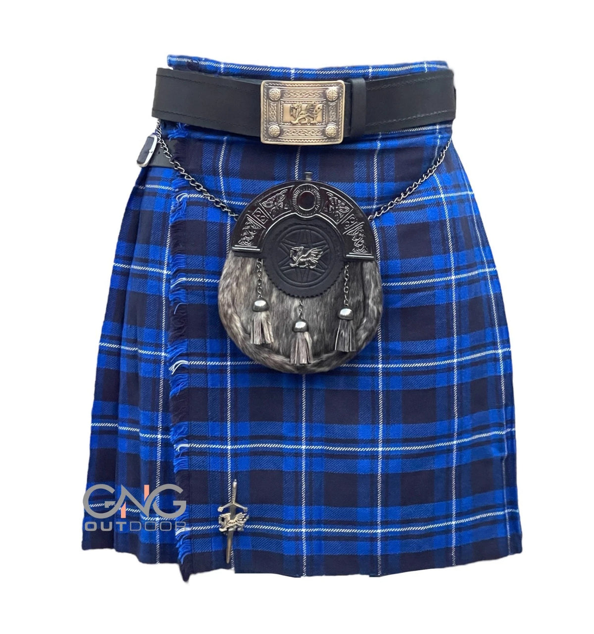 Men’s American Patriot Blue Tartan 5-Piece Kilt Outfit Set
