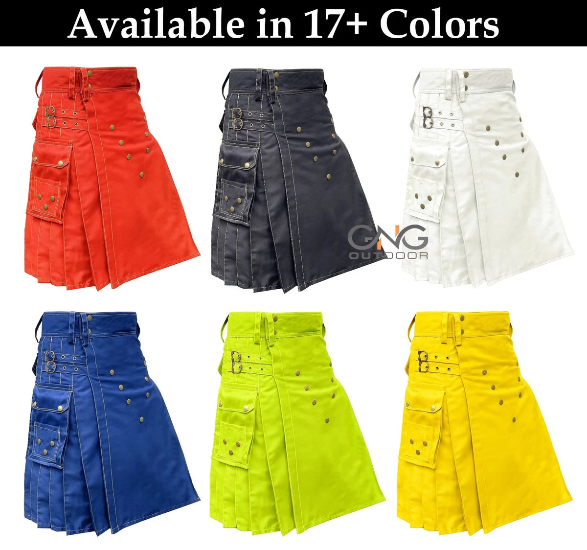 Men's Scottish Cotton Utility Kilt Modern Highland Fashion Cargo Kilt in Multiple Colors