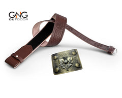 Men's Scottish Thistle Embossed Brown Leather Kilt Belt and Buckle