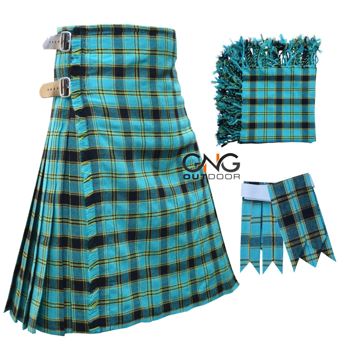 Men's 8-Yard Highland Dragon Tartan Kilt Set  With Fly Plaid & Flashes