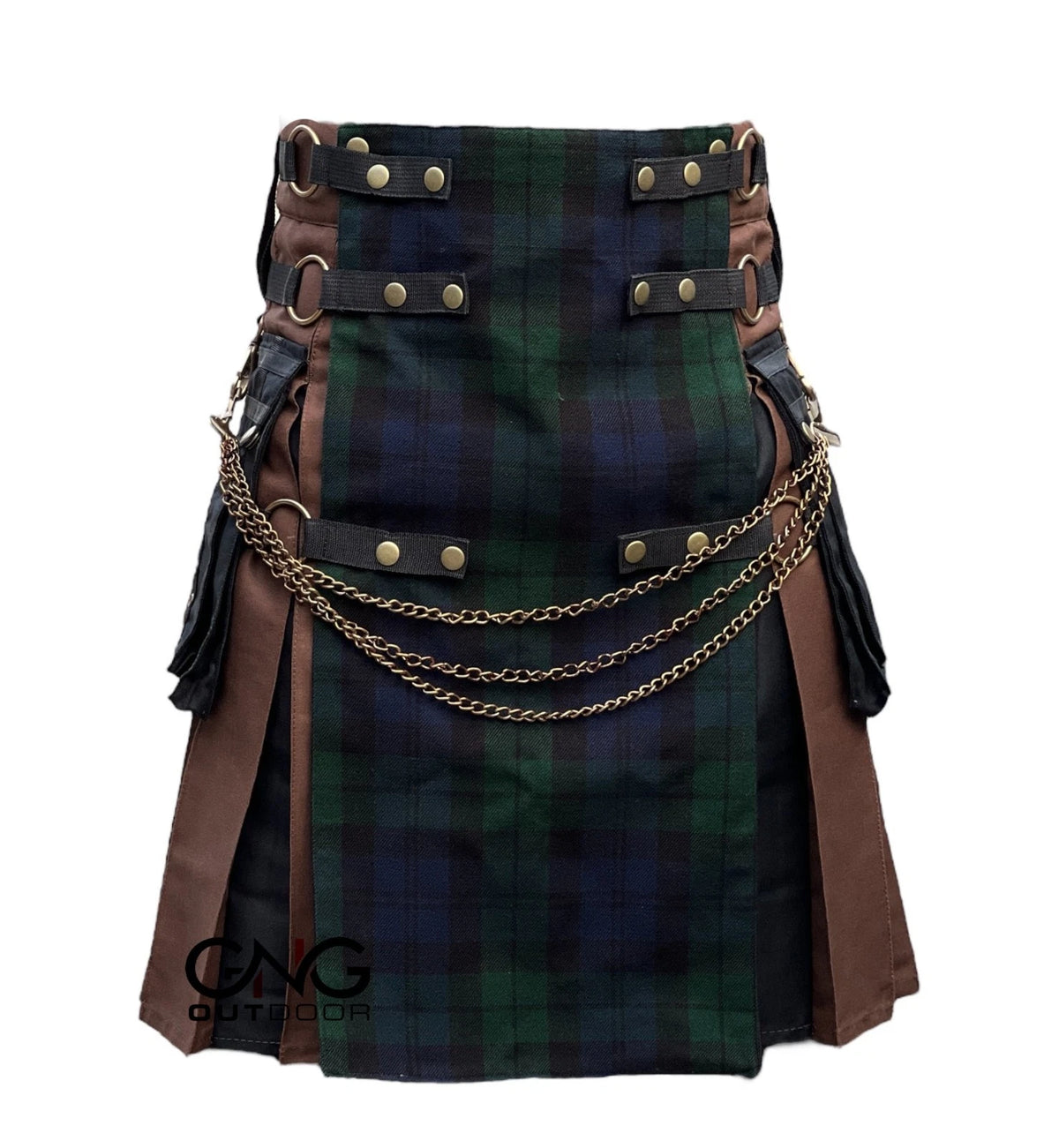 Men’s Tartan Utility Kilt with Chain Details, Adjustable Straps & Front Apron  Modern Highland Fashion Kilt