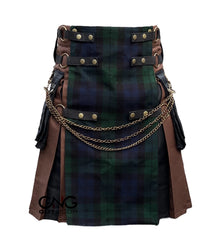 Men’s Tartan Utility Kilt with Chain Details, Adjustable Straps & Front Apron  Modern Highland Fashion Kilt
