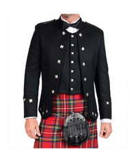 Scottish Black Wool Doublet Style Jacket Military Piper Drummer jacket & Vest