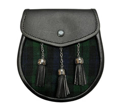 Men's Scottish Black Watch Tartan Leather Sporran | With Chain Strap