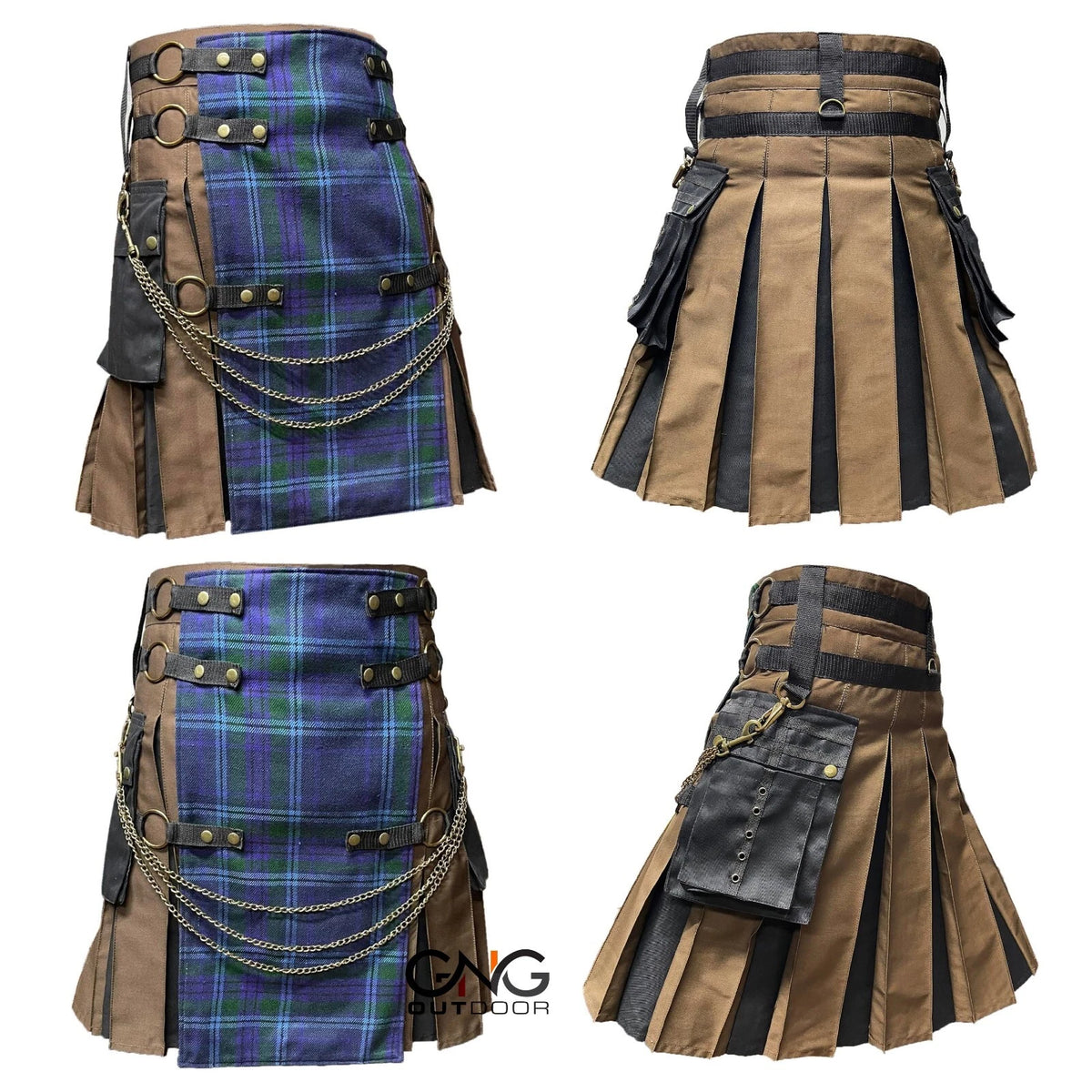 Men’s Spirit of Scotland Tartan Gothic Kilt with Chain Detail, Straps & Front Apron – Size 28–62