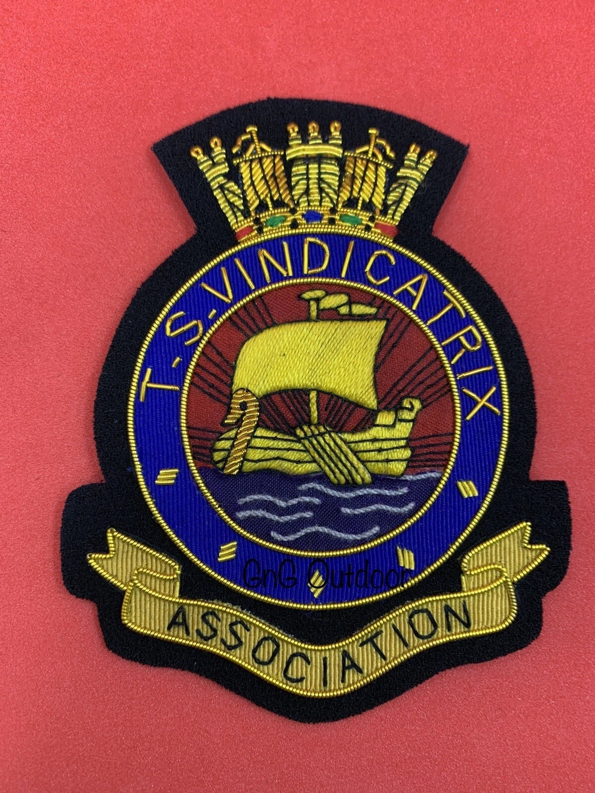 T S Vindicatrix Association Blazer Badge Hand Embroidered Bullion and Wire Badge