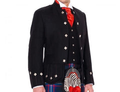 Scottish Black Wool Doublet Style Jacket Military Piper Drummer jacket & Vest