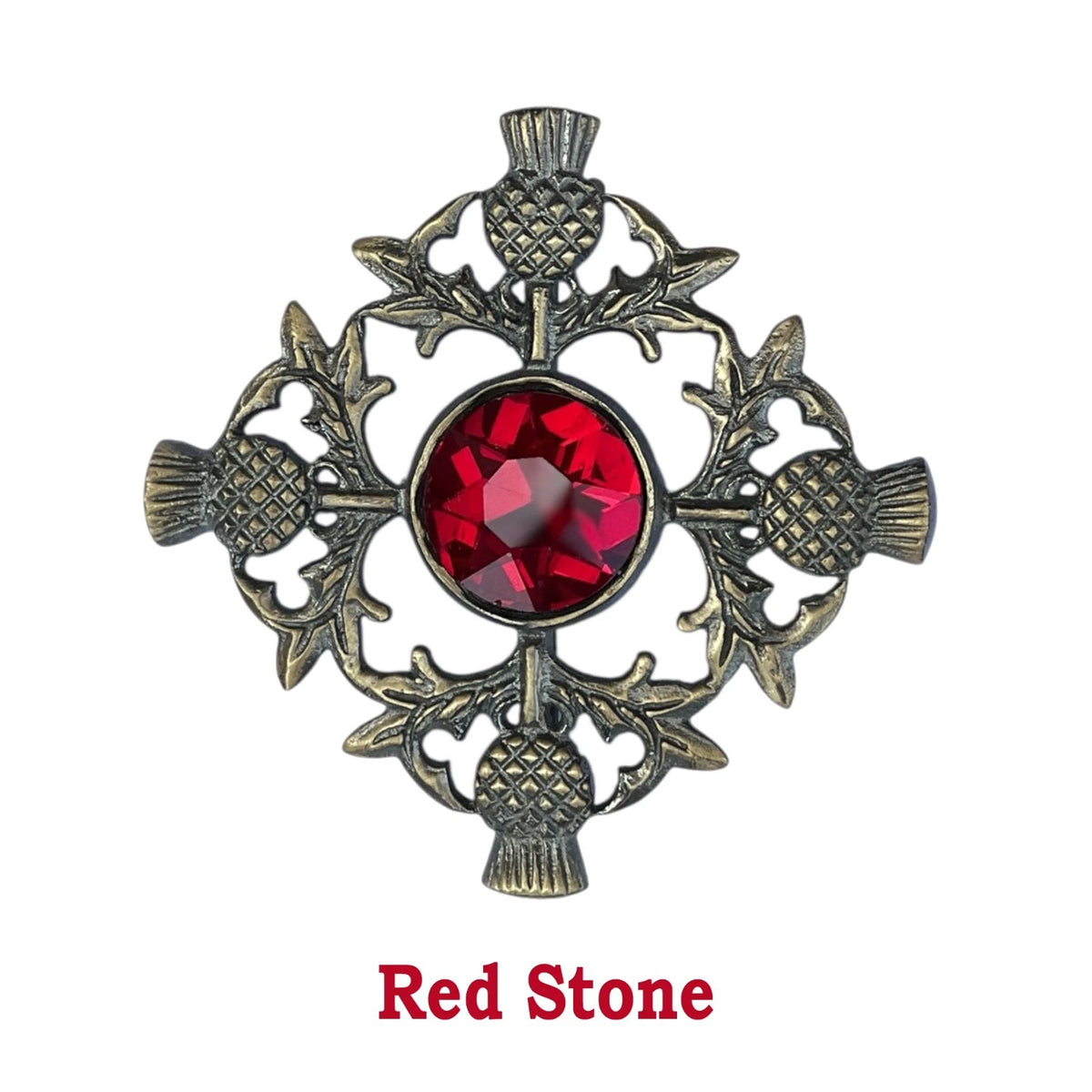 Men's Scottish Thistle Red Stone Brooch Antique Finish Fly Plaid Brooch