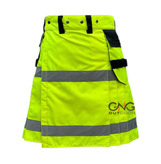 Men's Neon Green Reflective Utility Kilt High Visibility Workwear Highland Kilt