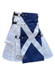Men’s Modern Blue & White Tactical Utility Kilt with Cargo Pockets