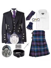 Men's Prince Charlie 9 PCS Scottish Outfit Traditional 8 Yard Kilt Outfit Set